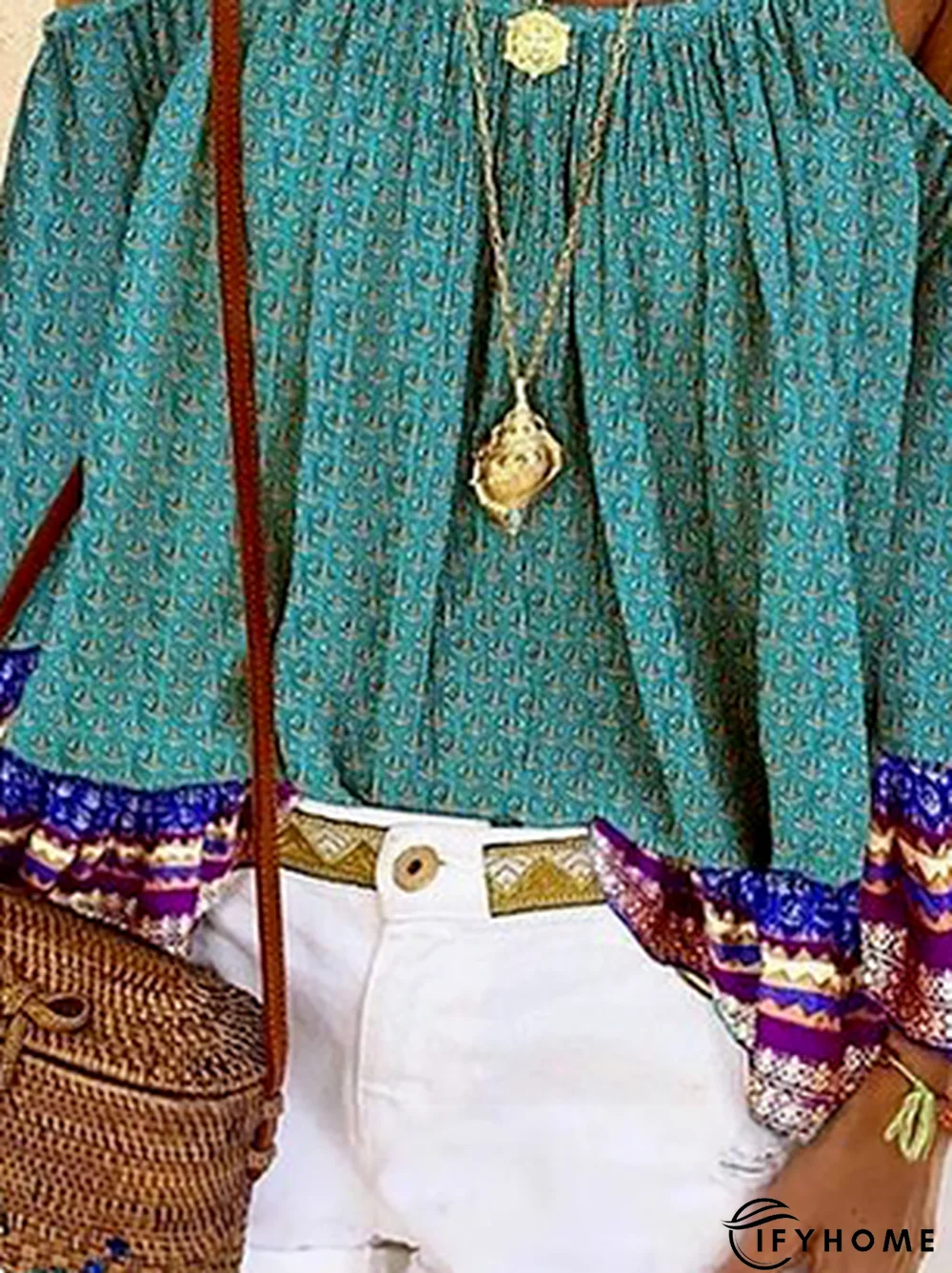 Casual Printed Cold Shoulder Top | IFYHOME