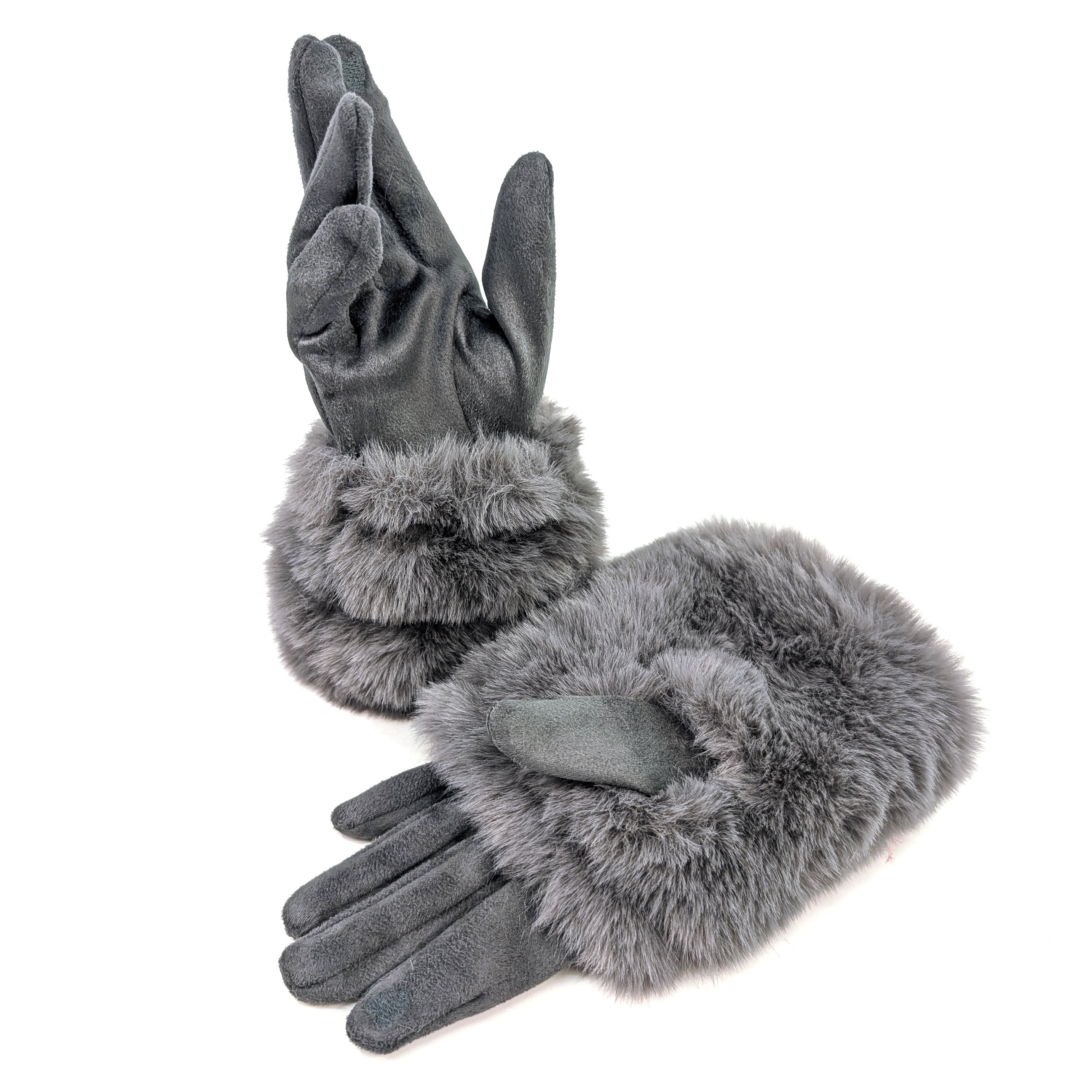Super Fluffy Faux Fur Two in One Gloves - Dark Grey