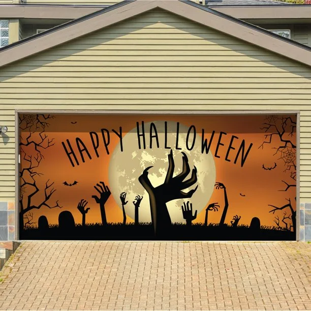 7' x 16'  Happy Halloween Zombie Hands Garage Door Mural