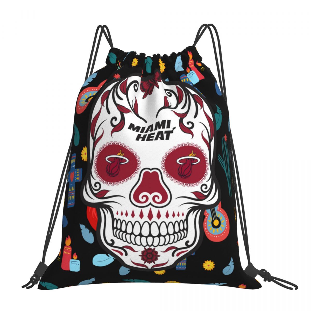 Miami Heat Skull Waterproof Adjustable Lightweight Gym Drawstring Bag