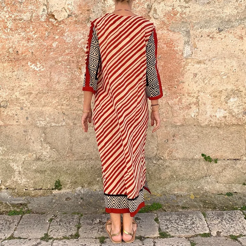 Abstract Art Striped Print Linen Blend Dress