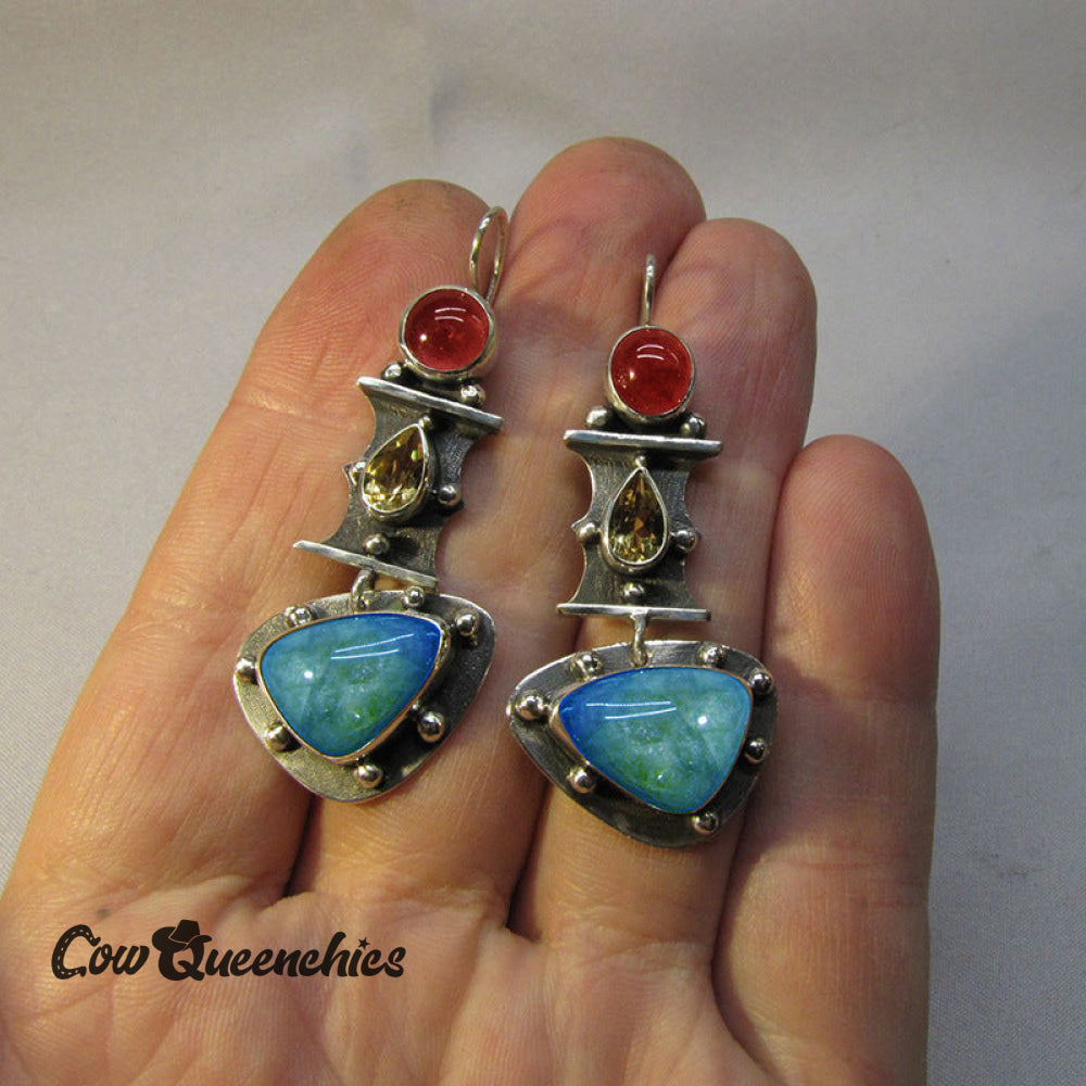 Vintage Water Drop Blue Zircon Earrings