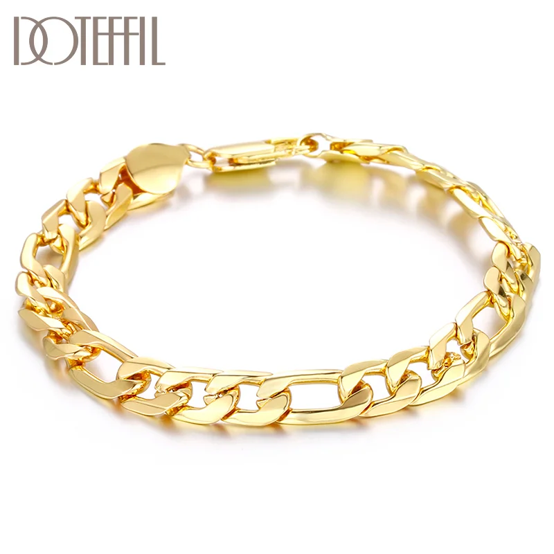 DOTEFFIL 925 Sterling Silver 18K Gold 8mm Classic Bracelet For Women Man Jewelry