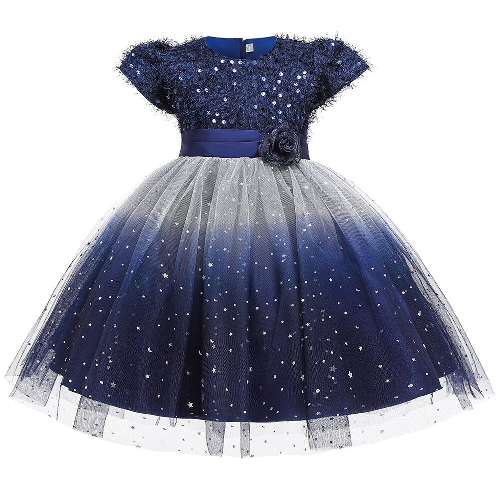 Gradient Baby Sequin Dress for Girls Princess Formal Elegant Lace Wedding Kids Clothes Dress Evening Costume Party Dresses L5161