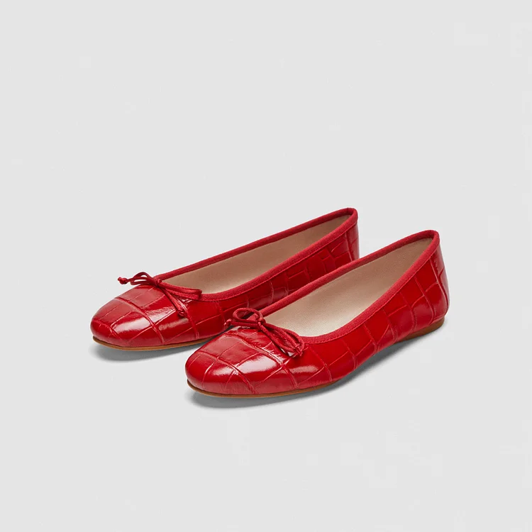 Red Comfortable Flats Round Toe School Shoes with Bow |FSJ Shoes