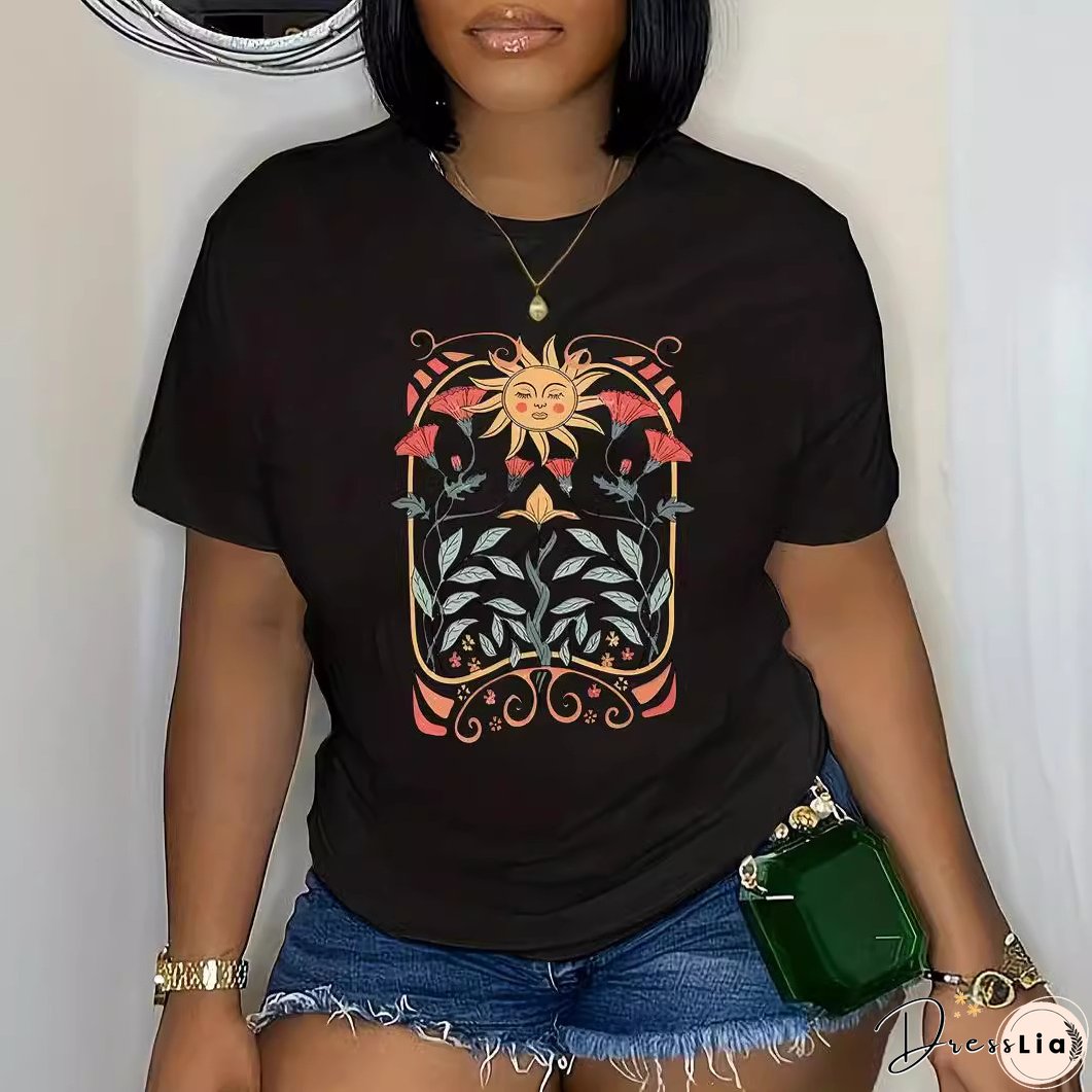 Plus Size Women's Fashion Style Trendy Printed Summer Short Sleeve T-Shirt