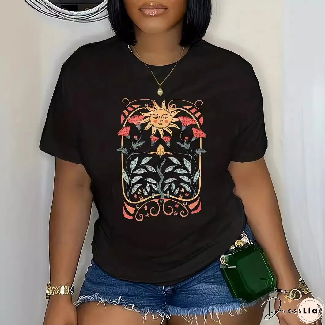 Plus Size Women's Fashion Style Trendy Printed Summer Short Sleeve T-Shirt