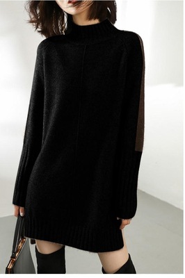 Rotimia High-neck loose thick color-block knitted dress