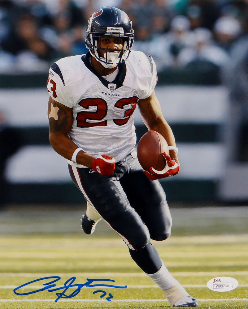 Arian Foster Autographed Texans 8x10 Vertical Running In White Photo Poster painting- JSA W Auth