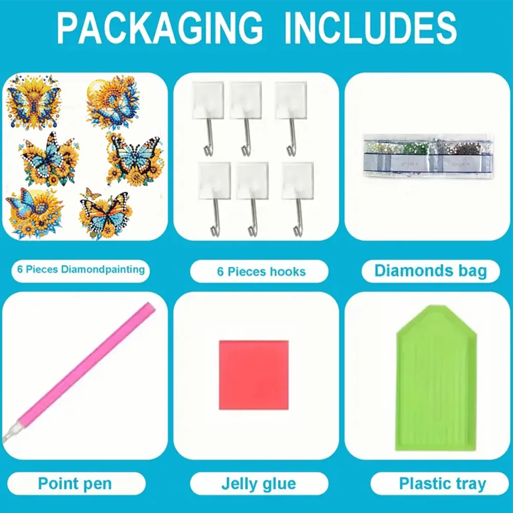 6Pcs Diamond Painting Hooks Sunflower Butterfly Diamond Art Craft Wall Hooks