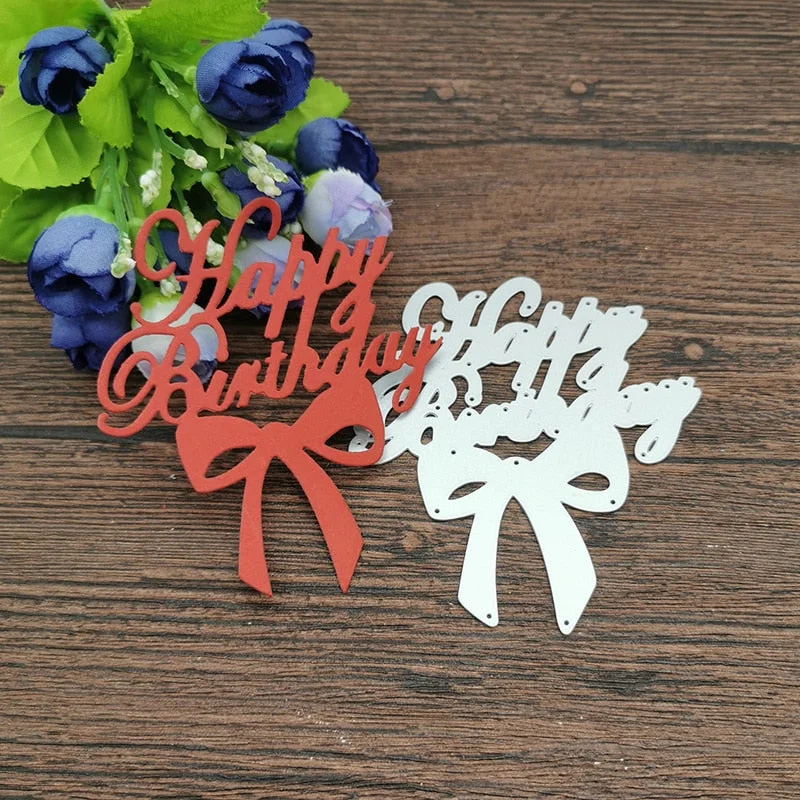 AOKEDIY Happy birthday with bow Metal Cutting Dies Stencil Scrapbooking Photo Album Card Paper Embossing Craft DIY Die Cut