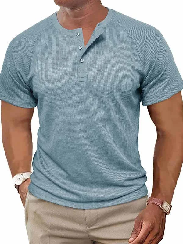 Men's Waffle Fabric Short Sleeve Henley Shirt