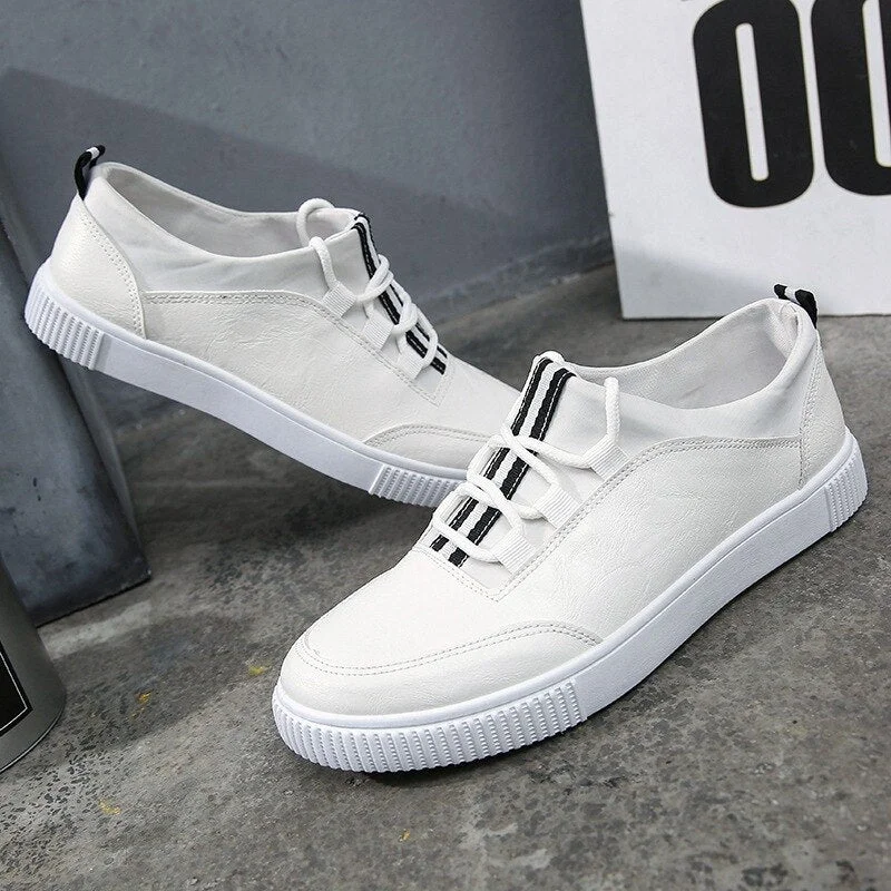 2020 New Mens PU Leather Shoes Fashion Sneakers Casual Loafers Flats Skateboarding Shoes Low Cut Trend Creepers Brand Design