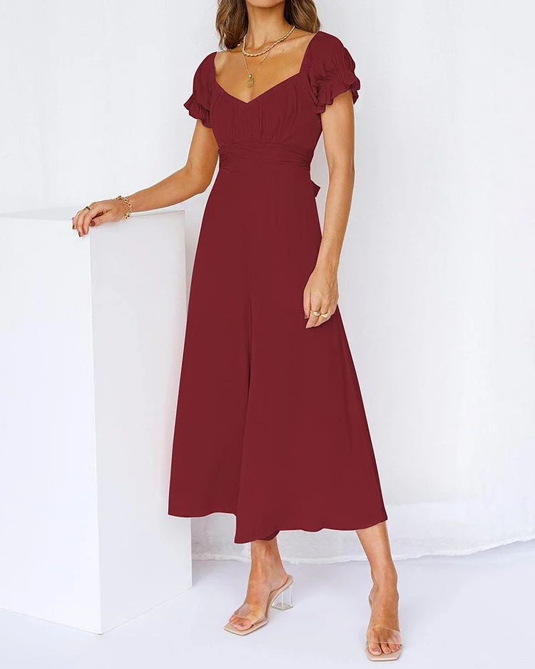 Off-the-shoulder Short-sleeved Fashion Wide-leg Jumpsuit
