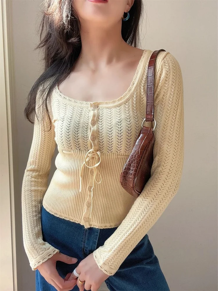 Square Neck Tie High Waist Knit