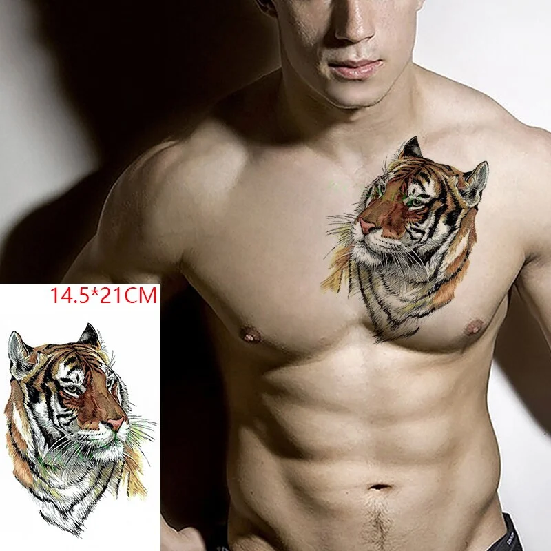 Sdrawing Temporary Tattoo Sticker Red Rose Dragon Lion Tiger Animal Tatto Stickers Flash Tatoo Fake Tattoos for Men Women