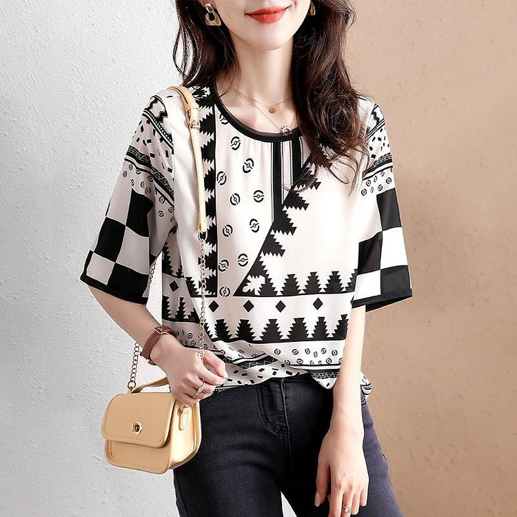 White Color-Block Shift Casual Shirts & Tops