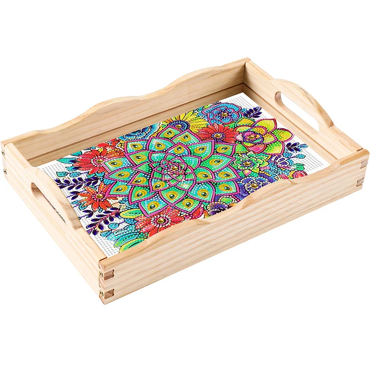 Wooden Pattern 5D DIY Diamond Painting Serving Tray with Handle for Coffee Table