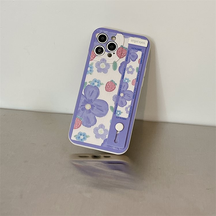 【好感度up】iPhone ケース 多機種対応 衝撃吸収 フラワー ベルト付き 保護レンズ 全2色