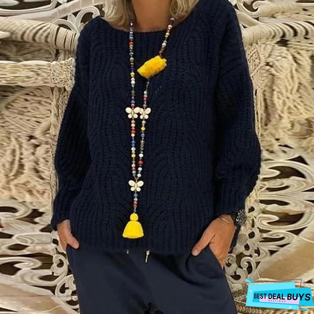 Autumn Loose Round Neck Knitted Tops