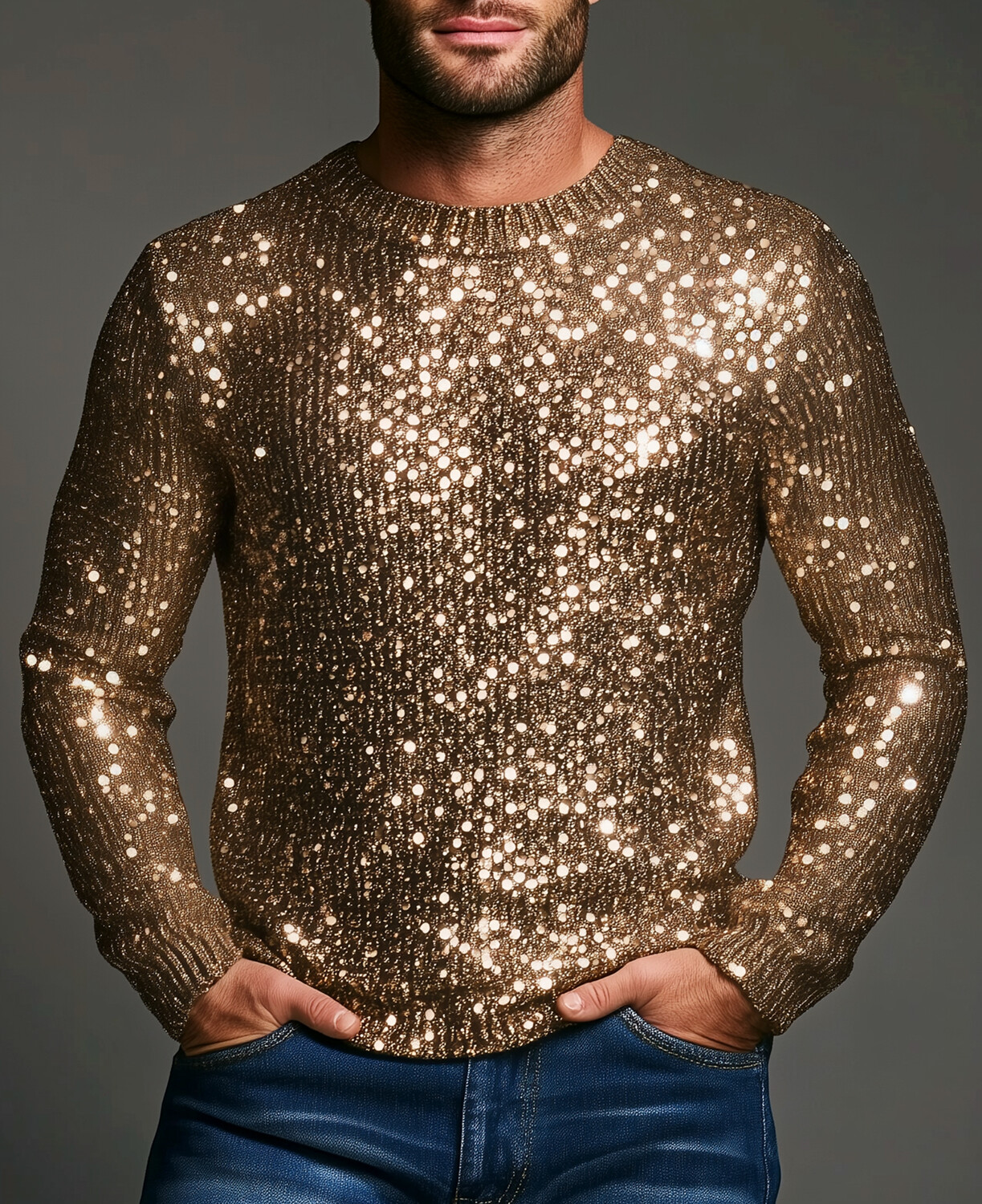 Okaywear Party Knit Sequin Crew Neck Long Sleeve Sweater