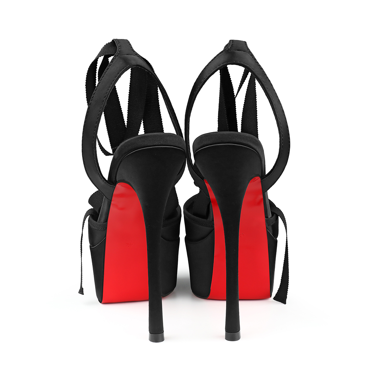 145mm Women's Strappy Crepe Satin Silk High Heel Lace Up Platform Red Bottom Wedding Banquet Sandals-MERUMOTE