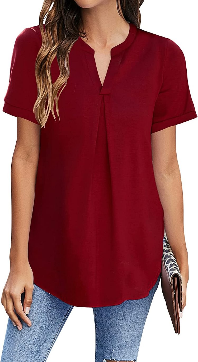 Newchoice Womens Dressy Casual Summer Tops V Neck Short Sleeve Blouses Loose Work Tunic Shirts