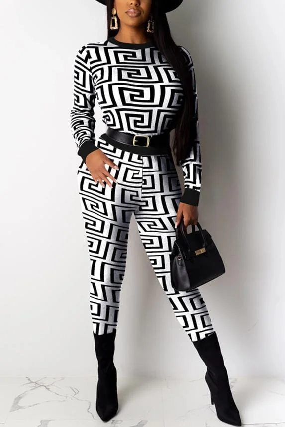 Fashion Round Collar Print Two Piece
