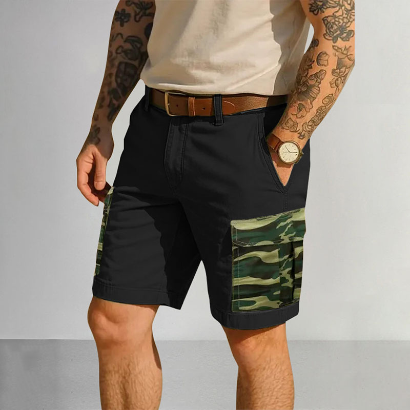 Fashion Camouflage Splicing Cargo Shorts
