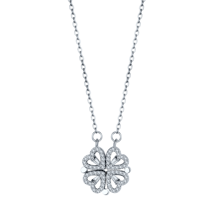 Musedesire Silver Clover Hearts Necklace