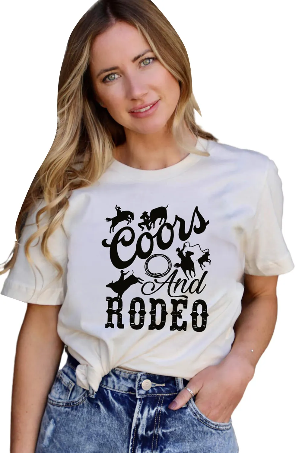 White Western Pattern Letter Print Crew Neck Graphic T-shirt