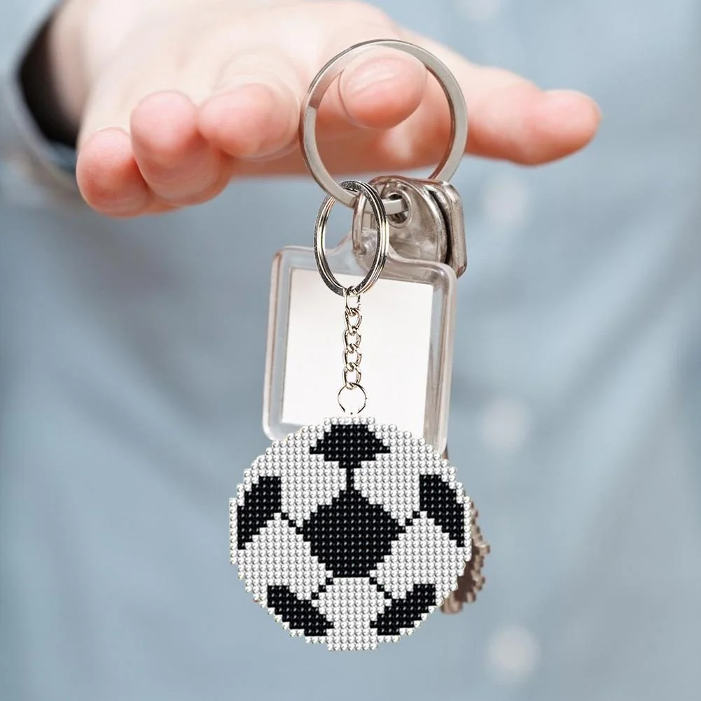 Stamped Beads Cross Stitch Keychain - Football