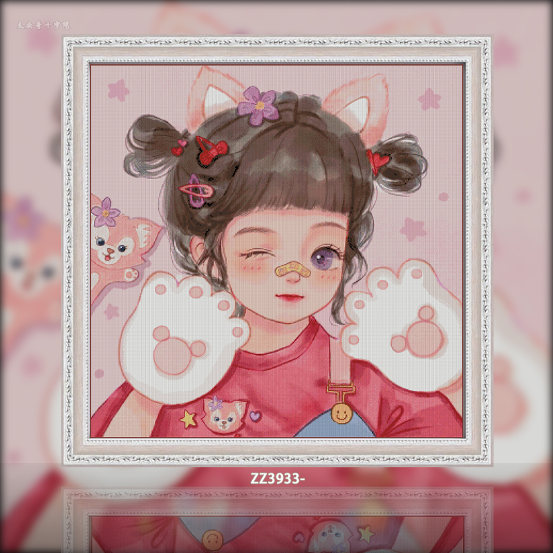 [Genuine authorization] [ZZ3933-cute meow girl] Painting Fairy Cross Stitch