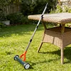 Thatch Rake with Wheels Steel Metal Dethatcher Rake with Adjustable Handle for Cleaning Dead Grass Loosening Soil Lawn Care