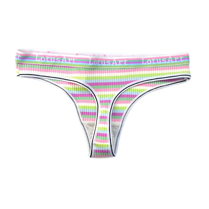 Billionm Women's Cotton Seamless Panties Women's M-XXL Lingerie Panties Sexy Colorful Striped Knit Lingerie Letter Waist Panties Thong