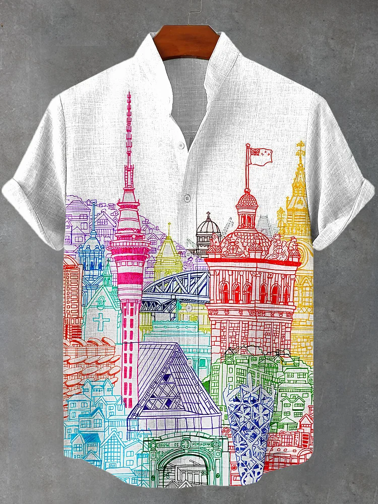 Men's New Zealand Towers Art Print Casual Shirt