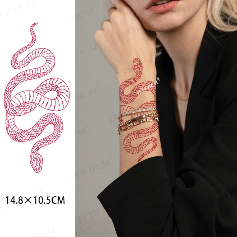 Snake Tattoo Stickers Temporary Waterproof Large Size For Women Men Girl Arm Waist Fake Tatto Dark Wine Black Snake Wolf Tattoo