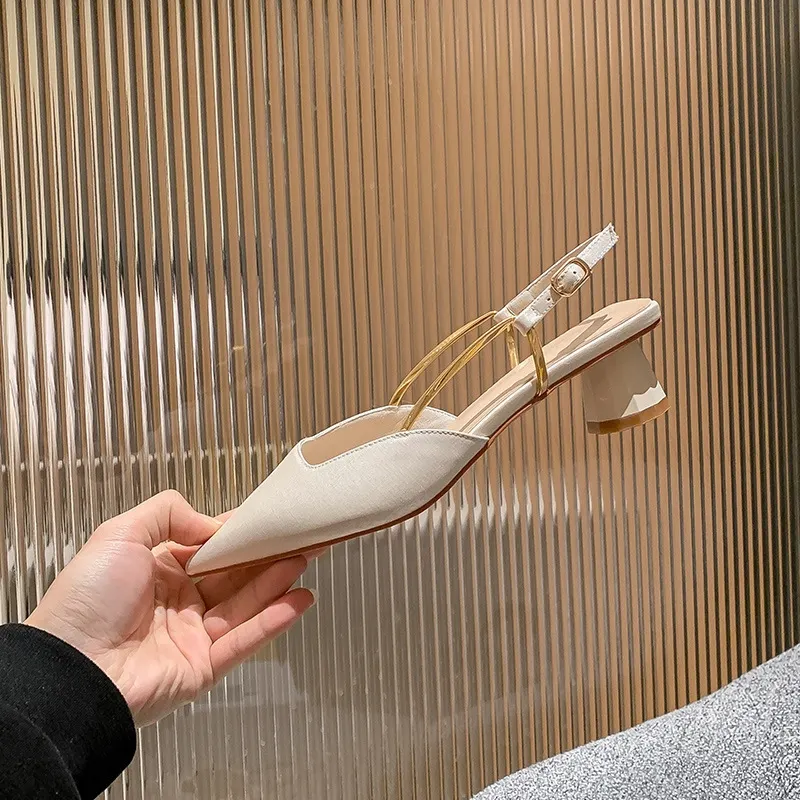 Breakj Breakj Summer New High Heel Head Sharp Fashion Sandals Women's Thick Heel In The Single Shoes