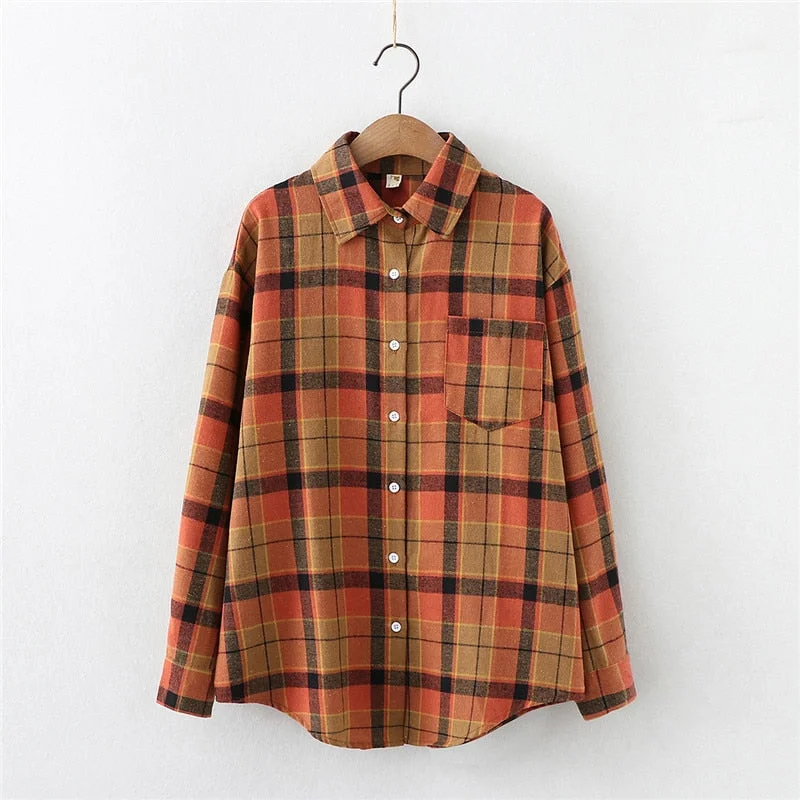 Young Style Plaid Shirts Women 2021 New Loose Design Blouse Lady Long Sleeve Blouses Cotton Casual Shirt Women Tops Blusas