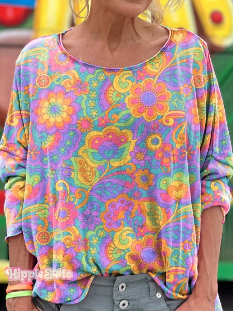 Women’s Flower Power Rainbow Print T-Shirt Multicolor / S