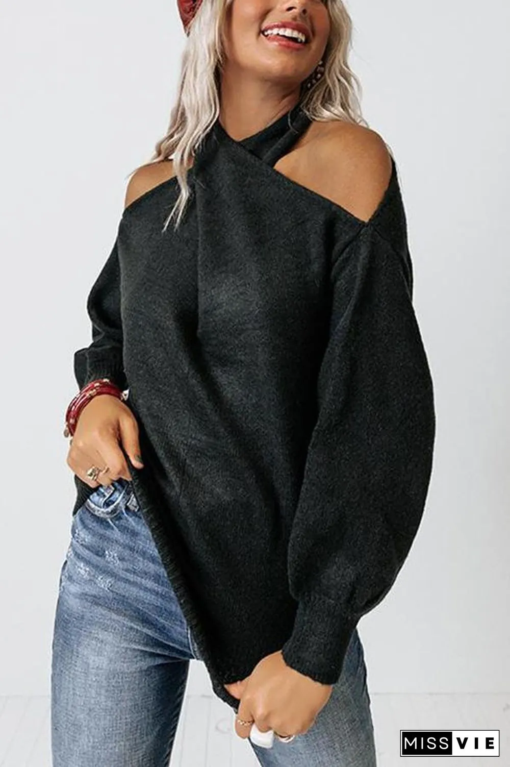 Multi Strap Cold Shoulder Sweater