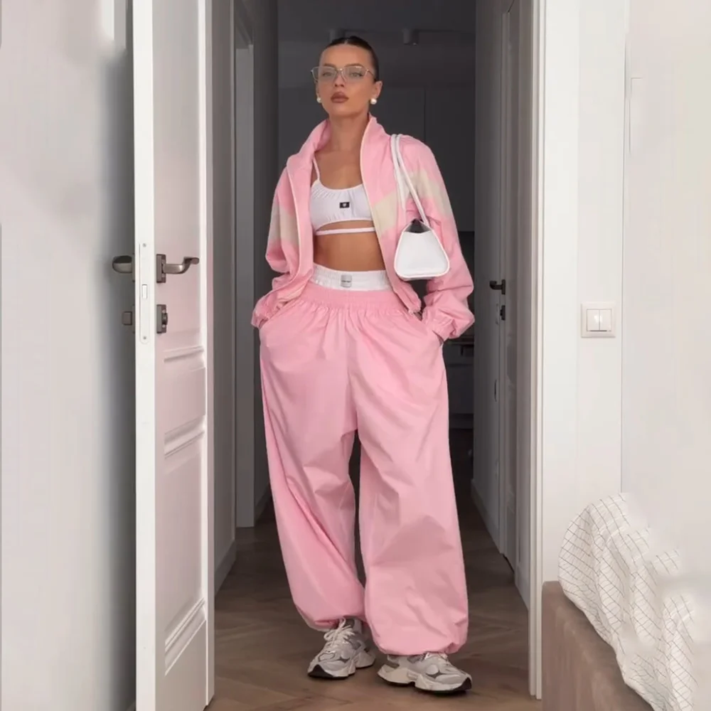 Athvotar Athvotar Women's Fashion Street Sports Style Spliced Wind Jacket Set Two Sets Of Women's Spring And Autumn Loose Breathability