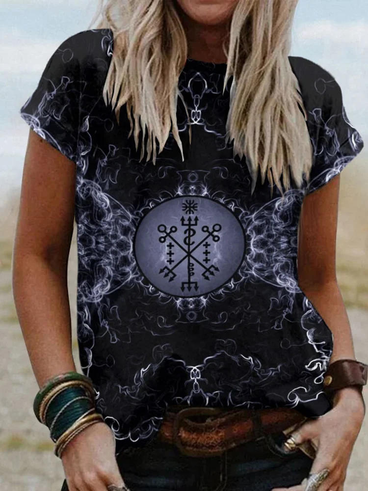 Cloud And Fog Chain Viking Totem Print T-Shirt