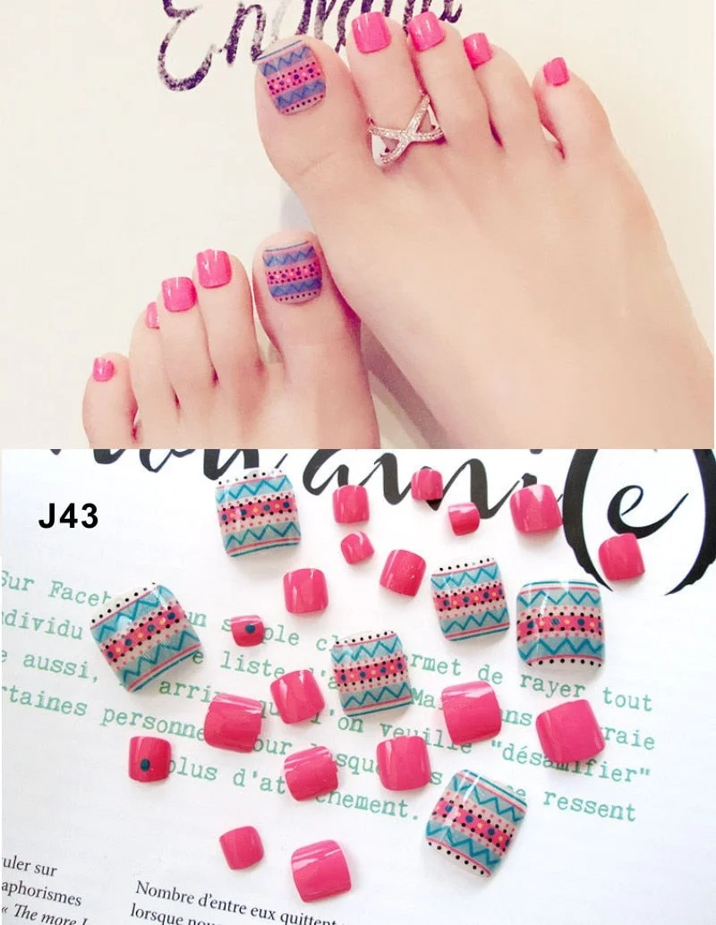 24 Pcs/Set Fresh Style Toe Fake Nails 3D Foot Full Toes Nail Art Tips False Nails  for Lady Girls Toenails Press on Nail-Nail Inspo