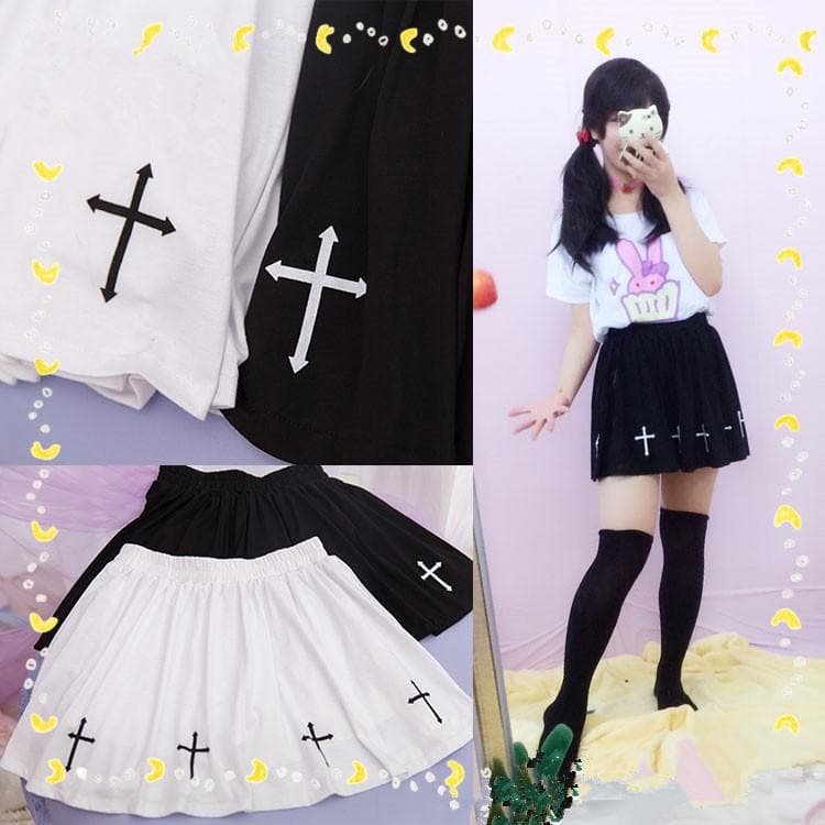 White/Black Gothic Little Cross Skirt SP153781