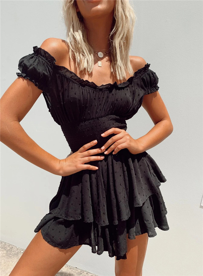 Lettuce Trim Shirred Waist Layered Short Dress