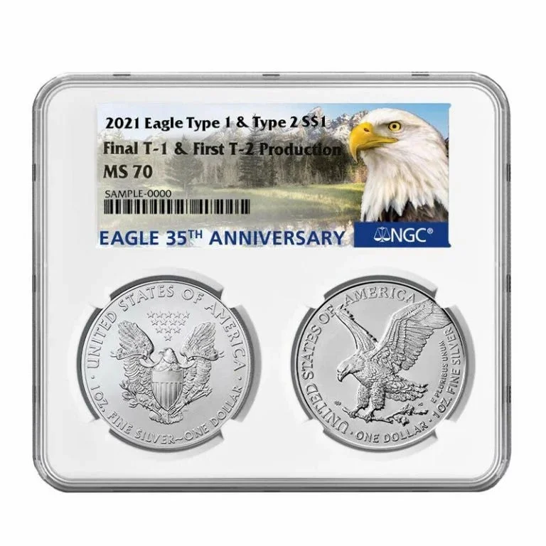 2021 Silver Heraldic Eagle T1 & Landing Eagle T2-W 2-pc Set