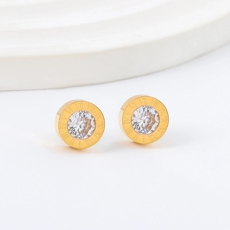 1 Pair Sweet Round Inlay Titanium Steel Zircon Ear Studs