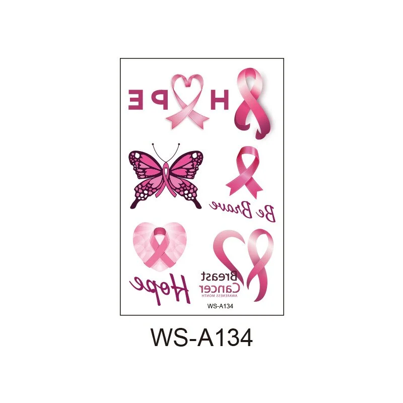 Pink Ribbon Tattoo Sticker Waterproof Sweat Promotional Event Disposable Tattoo Sticker Caring Day Tattoo Sticker