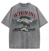 Wyoming Rocky Mountains Print Unisex Vintage Washed T-shirt Snowflake Batik Washed Distressed Loose Large Size T-shirt by Inlyline